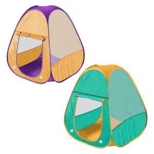 Etokfoks 2 Pcs Kids Pop Up Play Tent 30.8 x 30.8 x 33.8 Inch Foldable Castle Playhouse for Boys and Girls Indoor Outdoor Green Orange - 1 of 4
