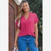 Amaryllis Women’s Textured Short Sleeve V Neck Blouse with Cuffed Sleeves Relaxed Fit Pull-On Style - 4 of 4
