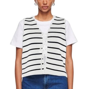 Clearlove Women’s Tie Open Front Knit Vest V Neck Sweater Vest Women Tank Tops Sleeveless Cardigan Sweater Waistcoat - 1 of 4