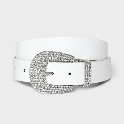 Women's Rhinestone Buckle Belt - Wild Fable™ White : Target