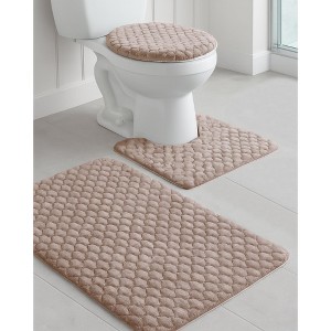 Home Mart Goods Taupe Textured Ultra Soft Non-Slip Absorbent Geometric Bathroom Bath Mat Set - 1 of 3