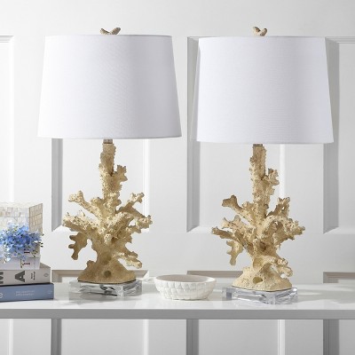 Cream Coral Branch Table Lamp Set with Cotton Shade