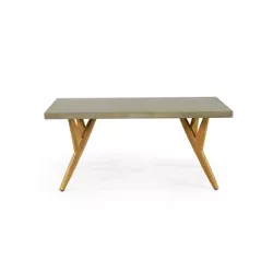 Mulligan Outdoor Acacia Wood & Cast Stone Coffee Table Brown Teak/Light Gray - Christopher Knight Home