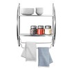 Juvale Wall Mounted 2 Tier Storage Organizer Shelf for Bathroom & Kitchen, Chrome Metal Shower Caddy with 2 Swing Towel Rack - 4 of 4