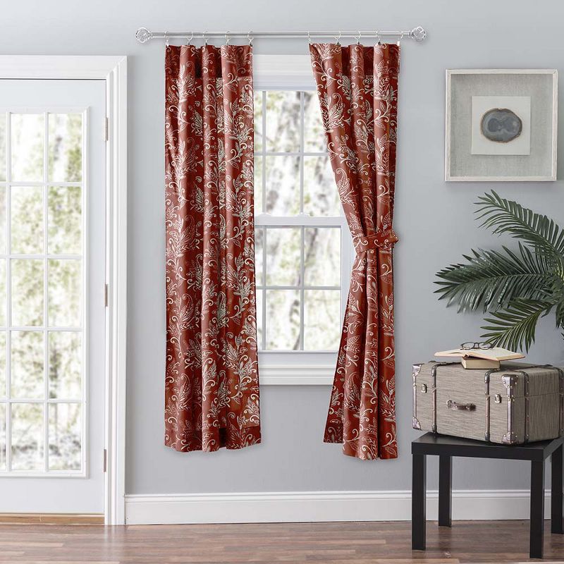 Ellis Curtain Lexington Leaf Pattern on Colored Ground Curtain Pair with Ties Brick, 2 of 5