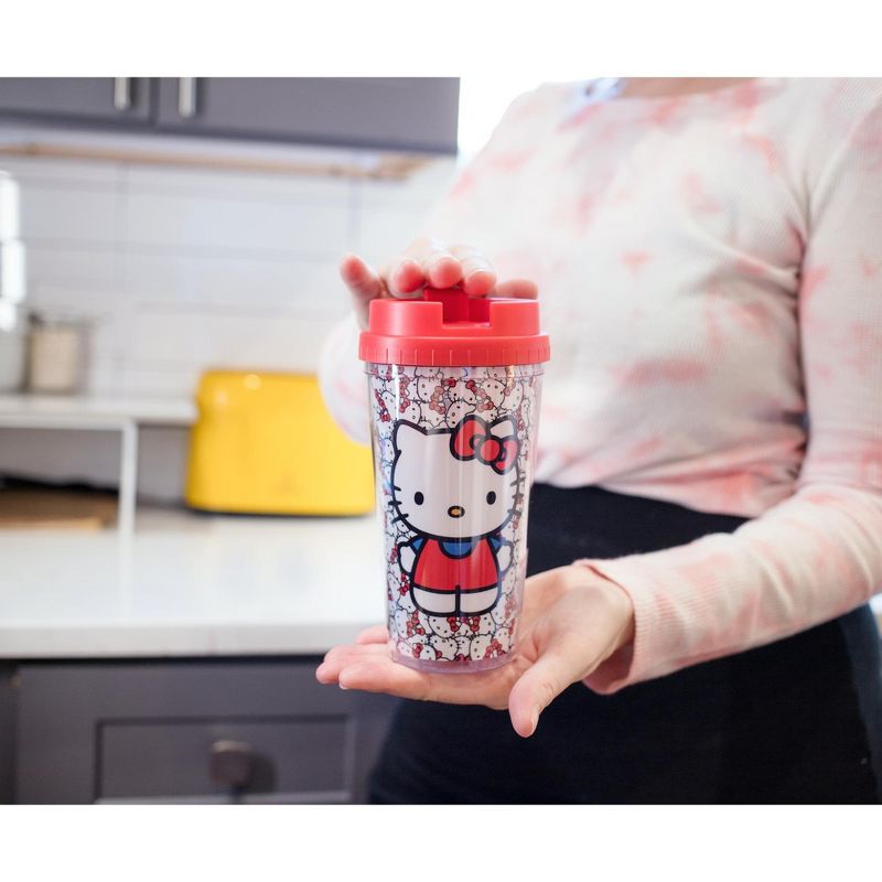 Silver Buffalo Sanrio Hello Kitty Allover Faces Plastic Travel Mug With Lid | Holds 16 Ounces, 3 of 7