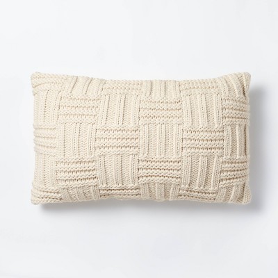 Oversized Basket Weave Knit Lumbar Throw Pillow Cream - Threshold™ designed with Studio McGee