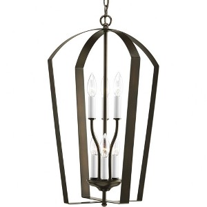 Progress Lighting Gather 6-Light Foyer Fixture, Steel, Antique Bronze, Candle Sleeves, Brushed Nickel Frame - 1 of 2