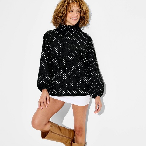 Wild Fable Women's Cinch Waist Raincoat - Wild Fable™ Black Polka Dots XS