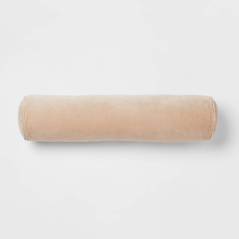 Cotton Velvet Bolster Throw Pillow Neutral - Threshold