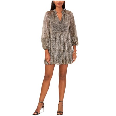 MSK Womens Metallic Floral Baby Doll Dress