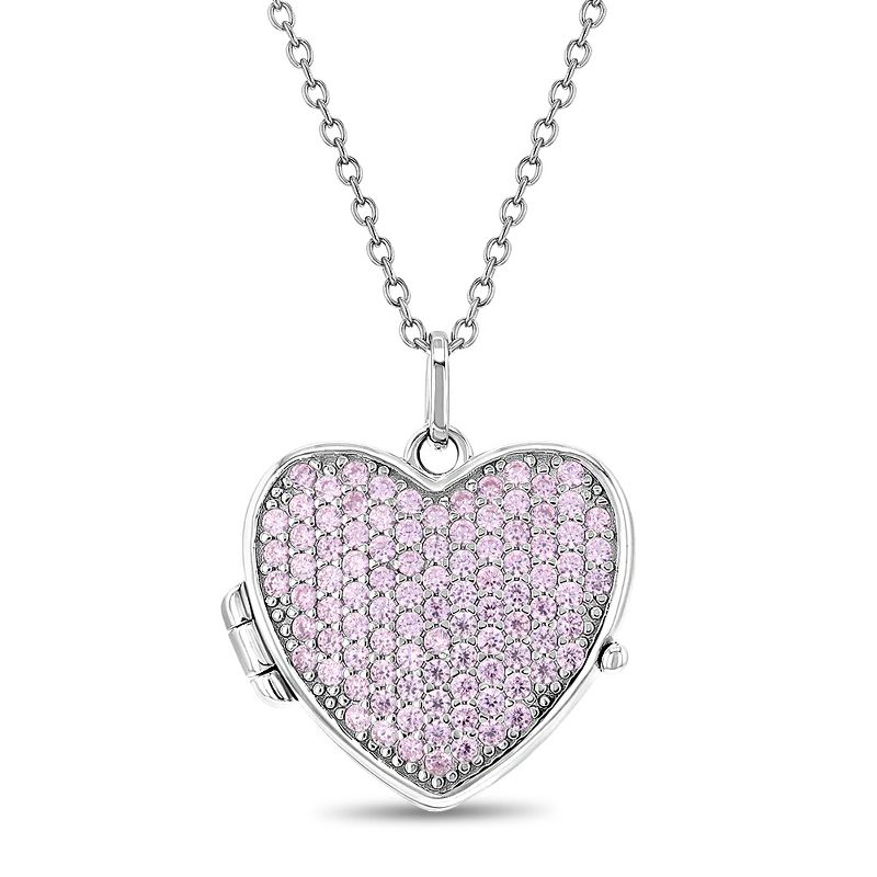 Girls' Pave Heart CZ Sterling Silver Locket Necklace - In Season Jewelry, 1 of 7
