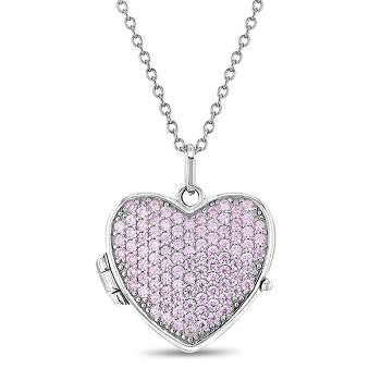 Girls' Pave Heart CZ Sterling Silver Locket Necklace - In Season Jewelry