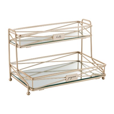 Rose Gold Metal and Glass 2-Tier Vanity Tower