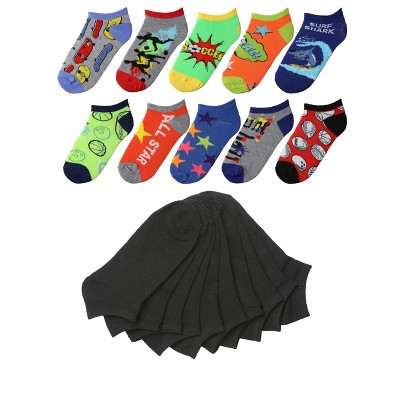Tipi Toe Kids Boys 20 Pairs Classy Lightweight Novelty Plain Solid Black Pattern Low cut/No show socks, Size Medium