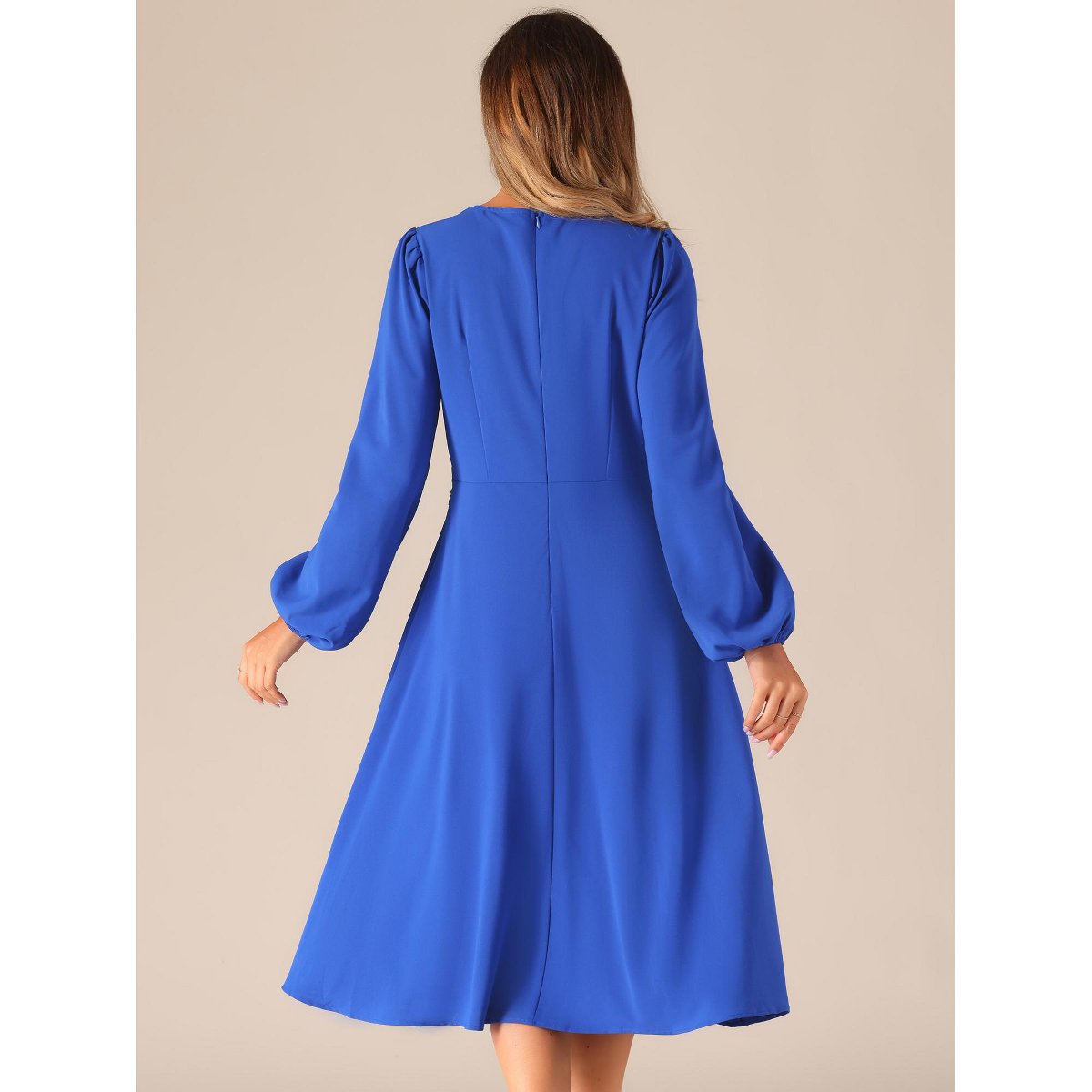 Женские платья INSPIRE CHIC Women's Lantern Long Sleeves Midi Autumn Winter Party Gown Dress X-Small Royal Blue — фото 3