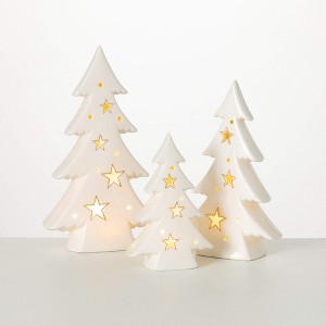 6.25"H, 8.5"H and 10"H Sullivans Lighted Porcelain Fir Tree - Set of 3, White - 1 of 3