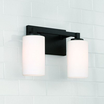 Ravenwood Black Iron 2-Light Vanity with Soft White Glass Shades