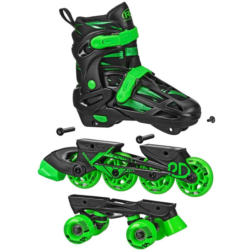 Roller Derby Green Wire Kids' Adjustable Inline-Quad Combo Skates - Black/Green, 5 of 6