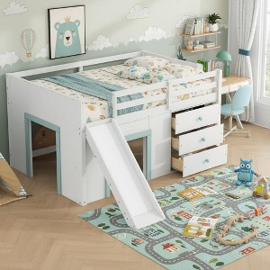 Polibi Full Size Low Loft Bed with Storage Drawers & Playhouse Space - 1 of 4