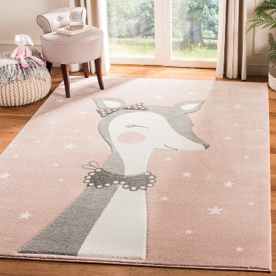 Carousel Kids Pink and Ivory Synthetic Round Rug