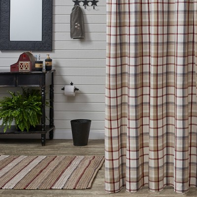 Glenwood Plaid Fabric Shower Curtain in Beige and Red