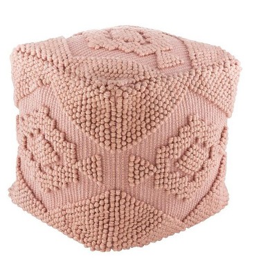 Livabliss Yolanda 18"H x 18"W x 18"D Bohemian/Global Rose Pouf: Square Polyethylene Ottoman, Classic Pattern