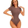 Sol Living Women's Bodysuit Seamless Casual Going Out Top Shirt Breathable Tops Tummy Control Shapewear Stretchy Basic Body Suits T Shirt Crew Neck - 4 of 4