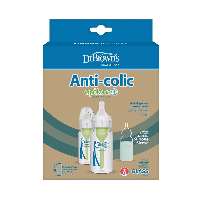 Dr. Brown&#39;s 4oz Anti-Colic Options+ Narrow Glass Baby Bottle with Level 1 Slow Flow Nipple &#38; Silicone Sleeve - 2pk, 3 of 23