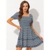 INSPIRE CHIC Women's Puff Sleeve Ruffle Hem Square Neck Smocked Dress - 2 of 4