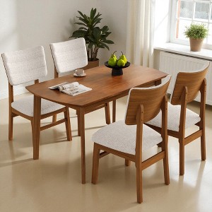 Mshliw 5-Piece Dining Table Set with Upholstered Chairs, Rubberwood Frame, Ergonomic Backrests, for Kitchen or Dining Room - 1 of 4