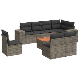 vidaXL Patio Sofa Set with Cushions Outdoor Furniture 9 Piece Poly Rattan - Gray - 1 of 4