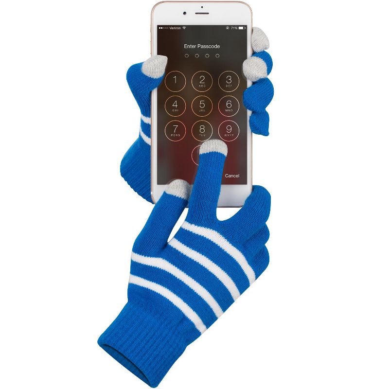 Fosmon Touchscreen Gloves, Winter Knit Gloves with Touch screen Fingers for Men & Women, Superb Accuracy on 3 Conductive Fingertips - Blue/White