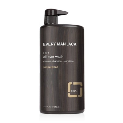 Every Man Jack Men's Hydrating Sandalwood 3-in-1 All Over Wash - Shampoo, Conditioner, & Body Wash - 32 fl oz
