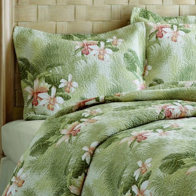 Tropical Green Floral Cotton Reversible Full/Queen Quilt Set