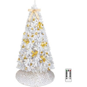 VINGLI 7.5ft Pre-lit White Christmas Tree, 400 Lights, Snowflake Skirt, Gold Bow Ornaments, 1600 PVC Tips, Holiday Party Decor - 1 of 4