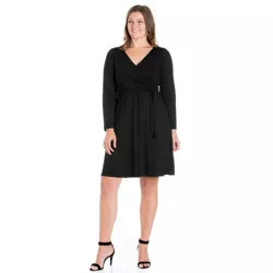 Chic V-Neck Long Sleeve Belted Plus Size Dress-Black-3X