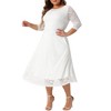 Agnes Orinda Women's Plus Size Floral Lace Round Neckline 3/4 Sleeves Midi A Line Dresses White - 2 of 4