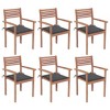 vidaXL - Set of 6 Stackable Patio Chairs with Cushions - Solid Teak Wood, Durable and Weather-Resistant, Ideal for Home, Office, Bar or Cafe - 2 of 4