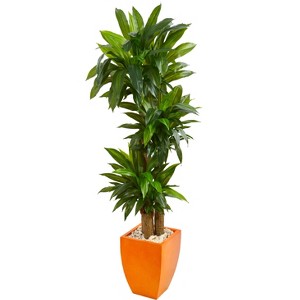 Nearly Natural 5.5-ft Dracaena Plant in Orange Square Planter (Real Touch) - 1 of 1
