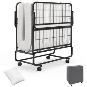 Tangkula Folding Bed with Mattress 75" x 39" Twin Size Rollaway Adult Bed with Memory Foam Mattress &Pillow - 1 of 4