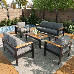 LayinSun 5 Pieces Aluminum Outdoor Patio Furniture Set with Coffee Table, Outside Metal Patio Conversation Sets with Deep Seating and Thick Cushions - 1 of 4