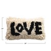 Storied Home Woven Wool Shag Lumbar Pillow with "Love" Design, Black and Cream - 2 of 4