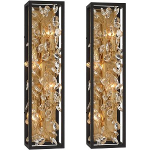 Possini Euro Design Modern Wall Lights Set of 2 Black Gold Plated Hardwired 6" 4-Light Fixture Clear Crystal Flower Vine for Bedroom Bathroom Vanity - 1 of 4