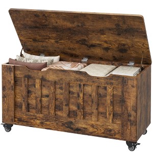 Storage Chest, Storage Bench with 4 Wheels, 39.4" Wooden Blanket Chest with 2 Safety Hinges, Round Corner - 1 of 4