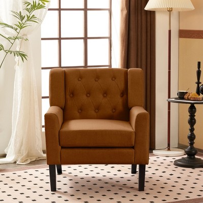 Beautyolove Comfy Modern Accent Chair Brown Fabric Upholstered Mid Century Armchair