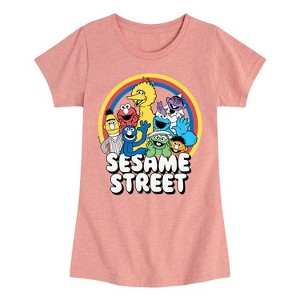 Girls' - Sesame Street - Group Rainbow Fitted Short Sleeve Graphic T-Shirt - 1 of 4