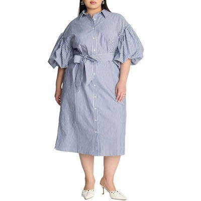 ELOQUII Women's Plus Size Balloon Sleeve Shirt Dress