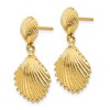 Black Bow Jewelry Double Scalloped Shell Dangle Post Earrings in 14k Yellow Gold - 2 of 4