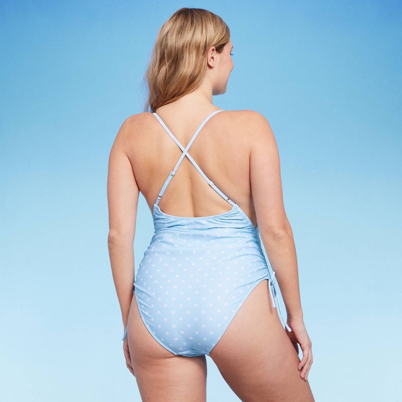 Women's Side-Cinch Detail Extra High Leg Cheeky One Piece Swimsuit - Wild Fable™ Blue, 3 of 17